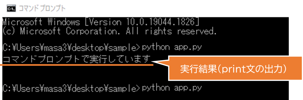 コマンドプロンプトでPythonスクリプトを実行した結果