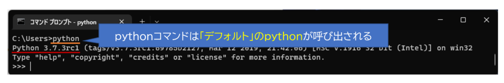 pythonコマンドはデフォルトのpythonのバージョンが呼び出される