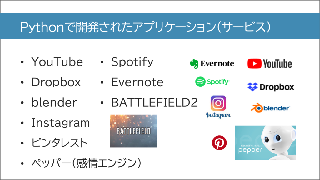 Pythonで開発されたサービスやアプリケーションの一例