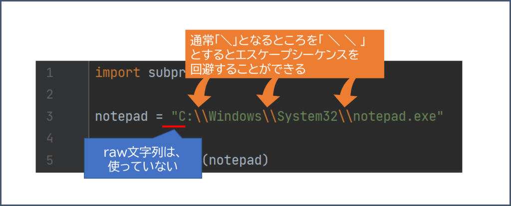 raw文字列を使わない方法の解説