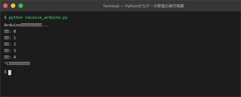 Pythonからデータ受信の実行結果