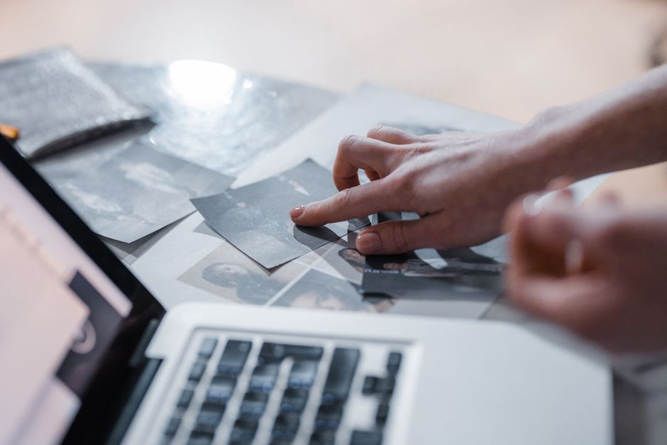 organizing photo files on laptop