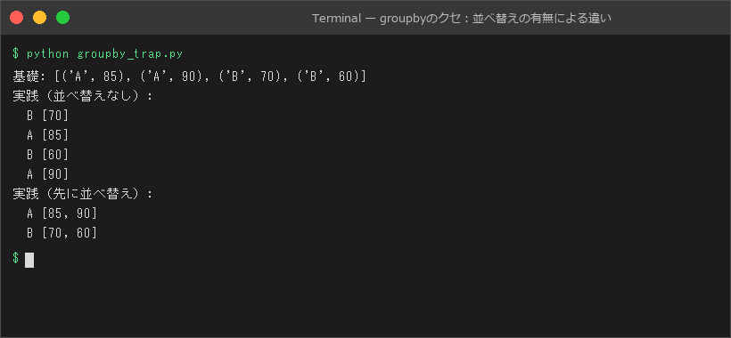 groupbyのクセ:並べ替えの有無による違い